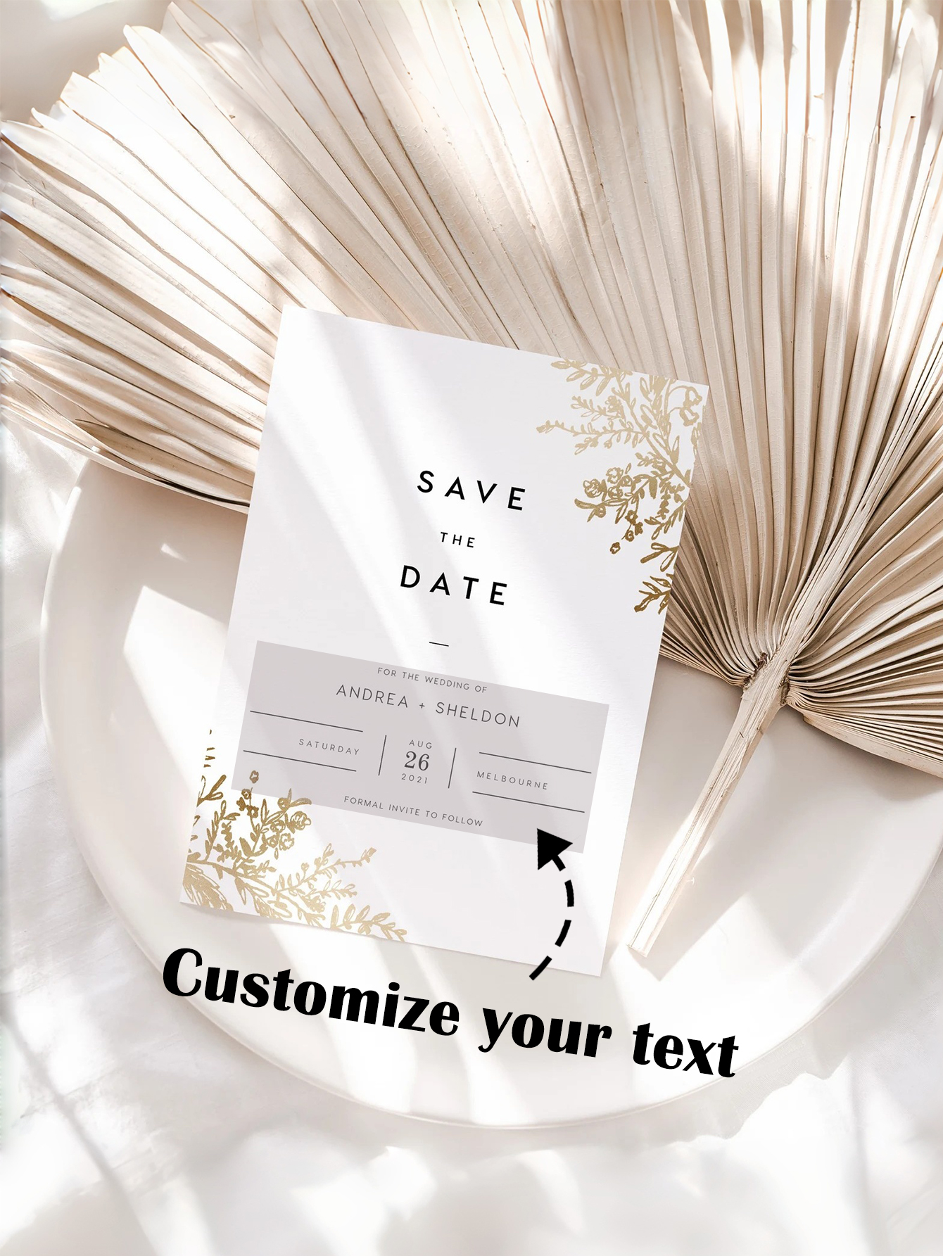 Golden Leaf Modern Save the Date Card